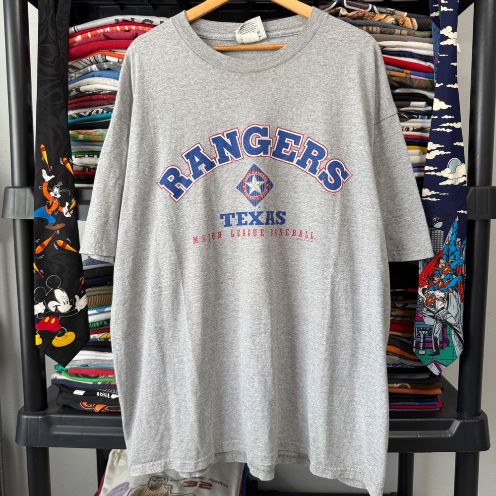 90s Grey Texas Rangers Lee Sport MLB Graphic T-Shirt 2XL